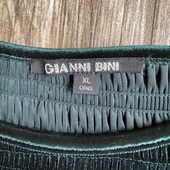 Gianni Bini Tally‎ Dress Womens XL Dark Green Velvet Smocked Ruffle Hem Sheath - Picture 5 of 8
